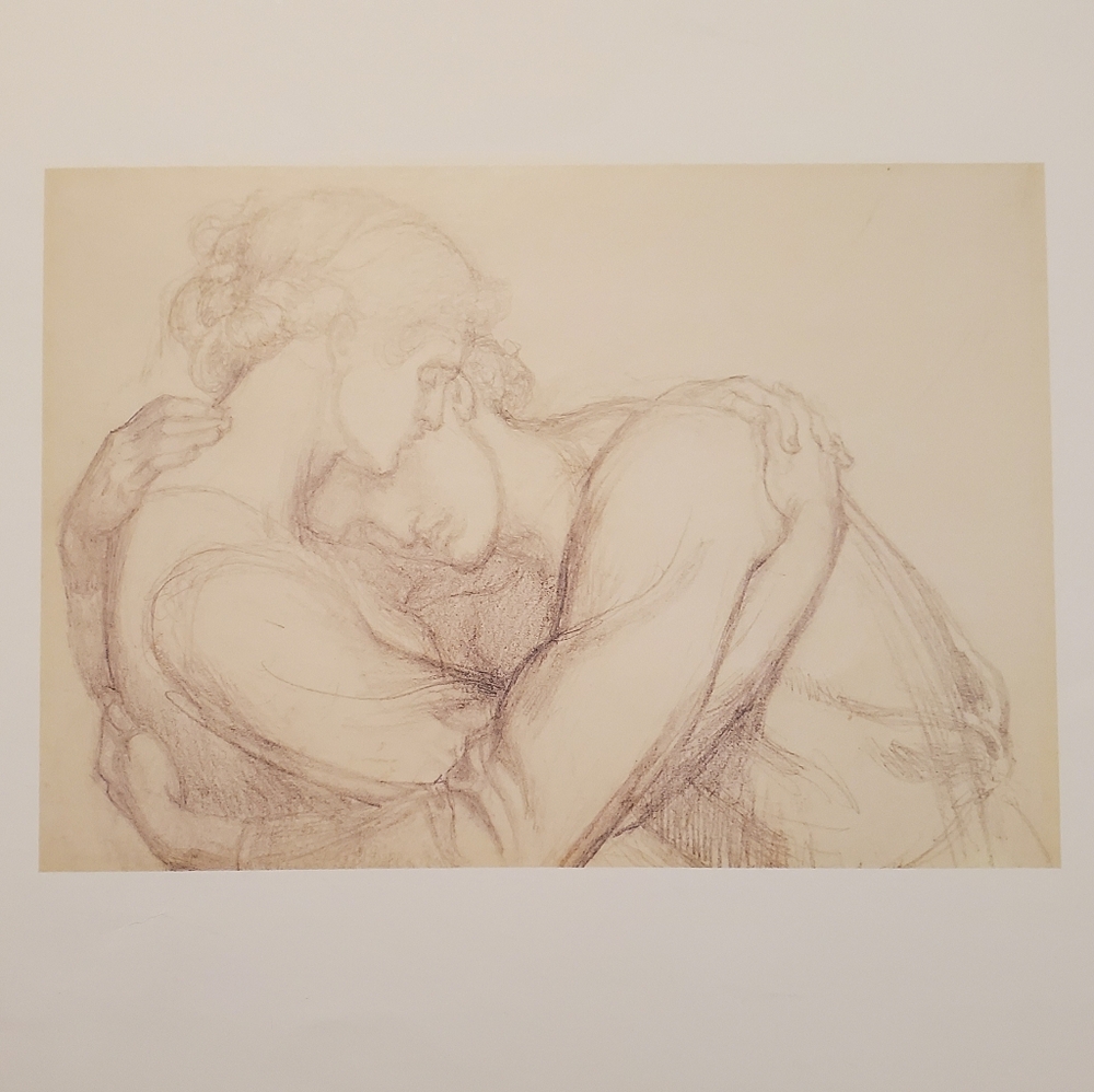 Elegant Sketch Art Print Dante Gabriel Rosetti- Man And Woman Embracing